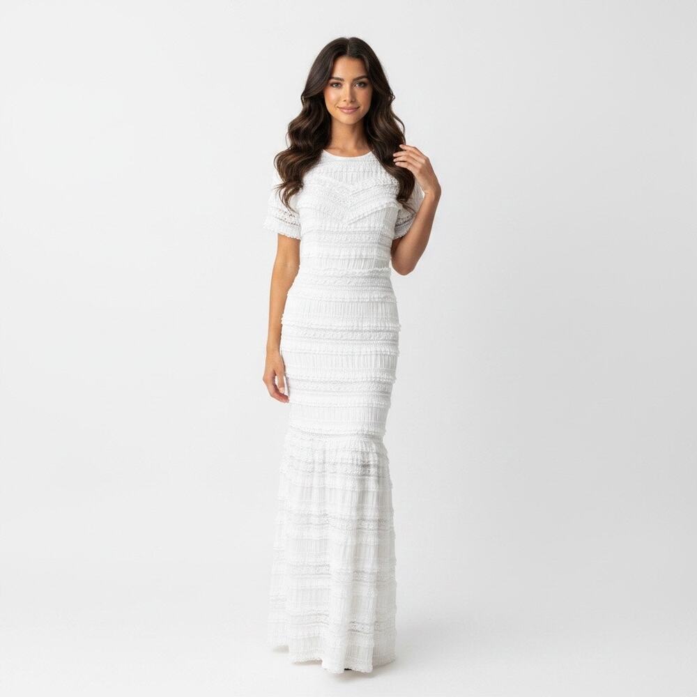 byTiMo White Lace Maxi Dress Large Bridal Romantic Cottagecore Boho Victorian
